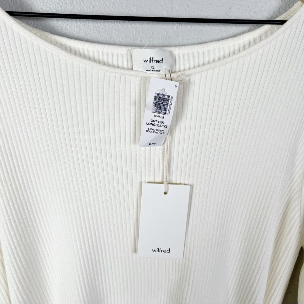 NWT Aritzia Wilfred Cutout Knit Long Sleeve Mini Dress in Light Birch Size XL - Picture 5 of 8